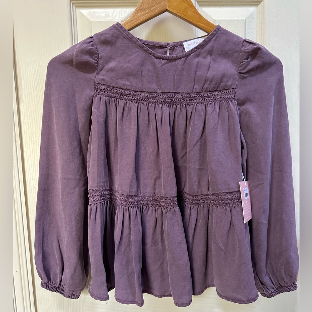 NEW BELLA DAHL girl's long sleeve smocked top in amethyst
